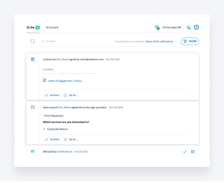 Keeping up with client's progress in TaxDome helps you complete your client onboarding faster
